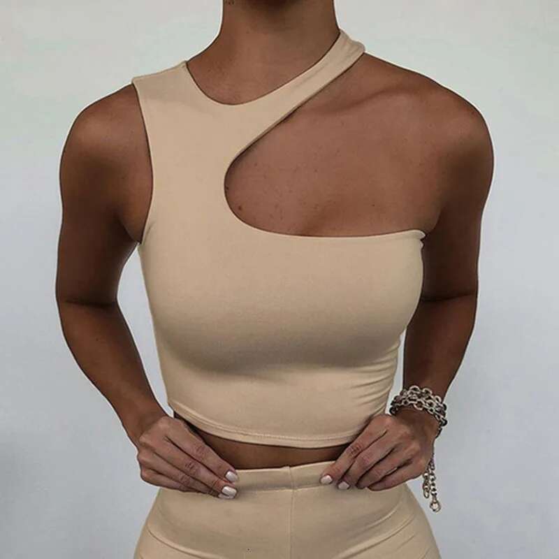 Out Cut Sexy Crop Off Shoulder Solid 2022 Skinny Sport Short Women Tank Irregular Summer Tube Tops KLMY