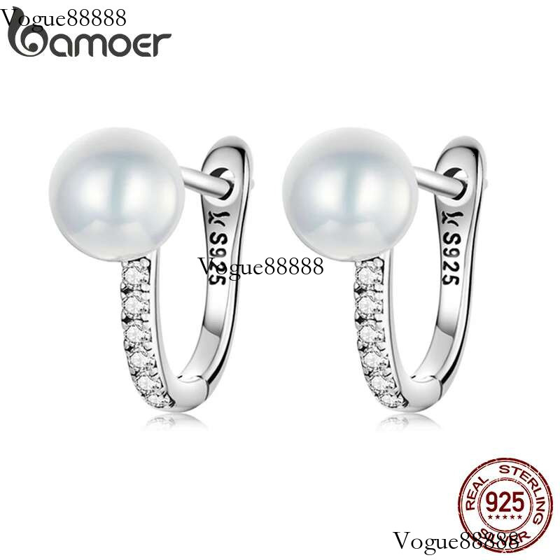 BAMOER Sterg Sier Pearls Ear Buckle Simple Crystal Heart Star Stud Earrings for Women Wedding Jewelry Gift