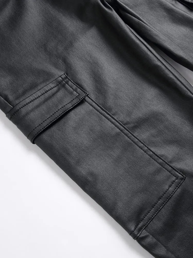 Mens street tight pants slim and suitable for trendy styles PU leather synthetic shiny mens 250304