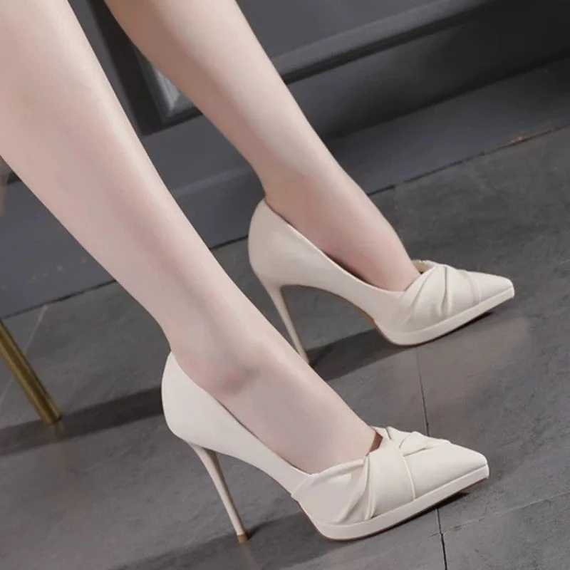 Wens Slim Heel Shoes Spring New Pointed Shallow Mouth Thick Sole Anti-slip Wear-resistant High H Y250304