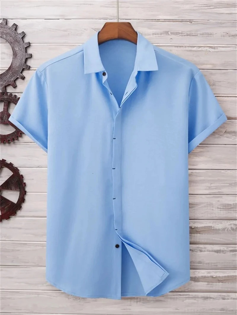 Summer Mens Solid Color Shirt Simple Breathable Top Hawaiian Outdoor Loose Cool Comfortable Clothing 250227