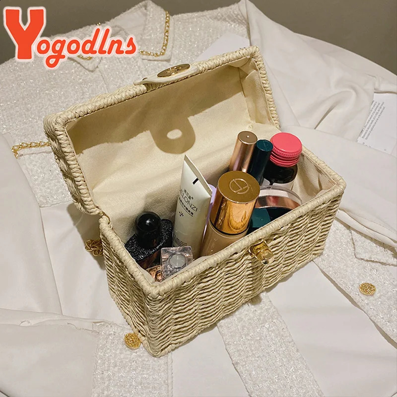 Yogodlns Summer Straw Bag Women Handmade Rattan Box Shoulder Bag Travel Vacation Beach Bag High Quality Square Bag Purse Bolsa 250304