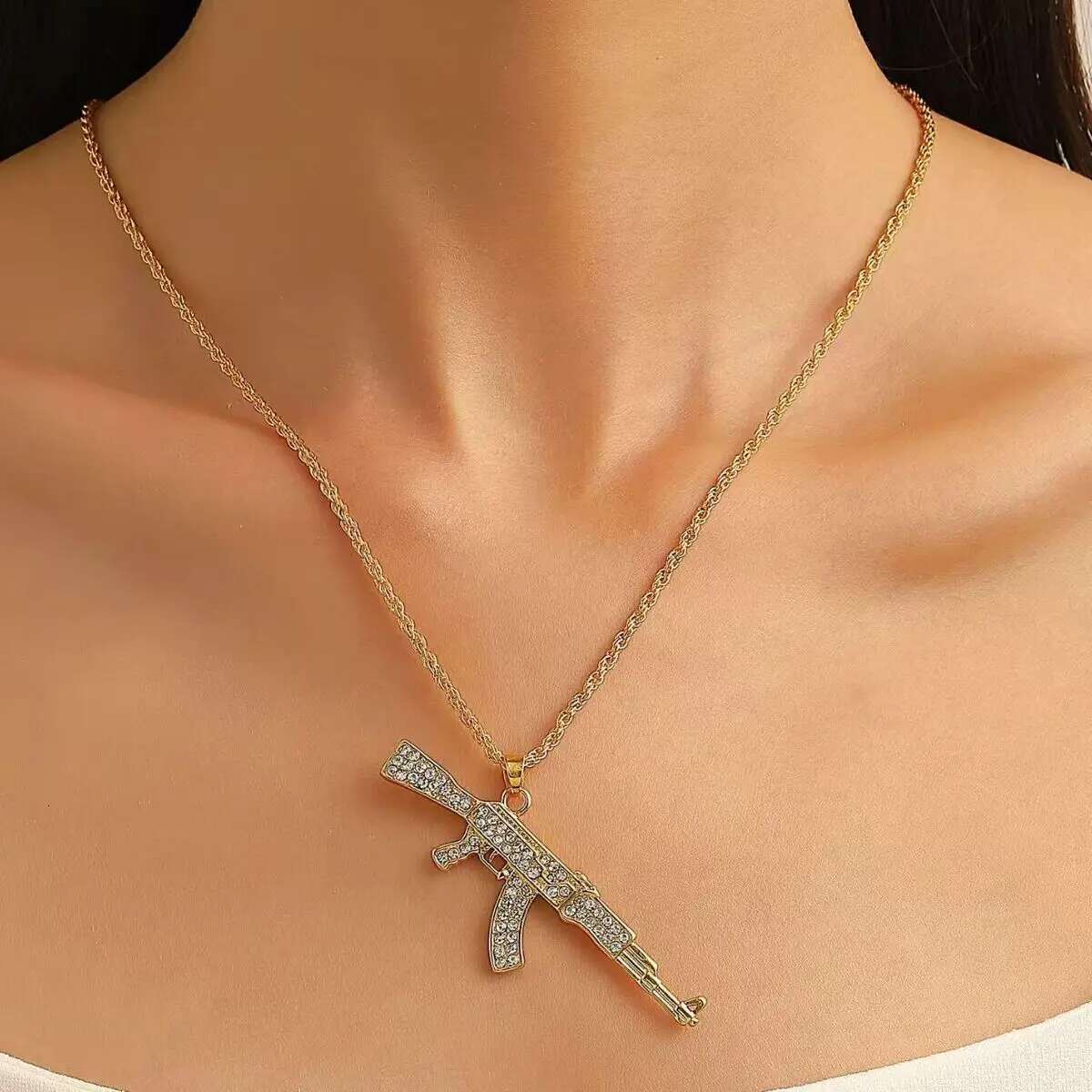 Bg Pistol Pendant Subhine Gun Necklace Men Personality Hip Hop Rock Punk Cool Street Party Jewelry Gift