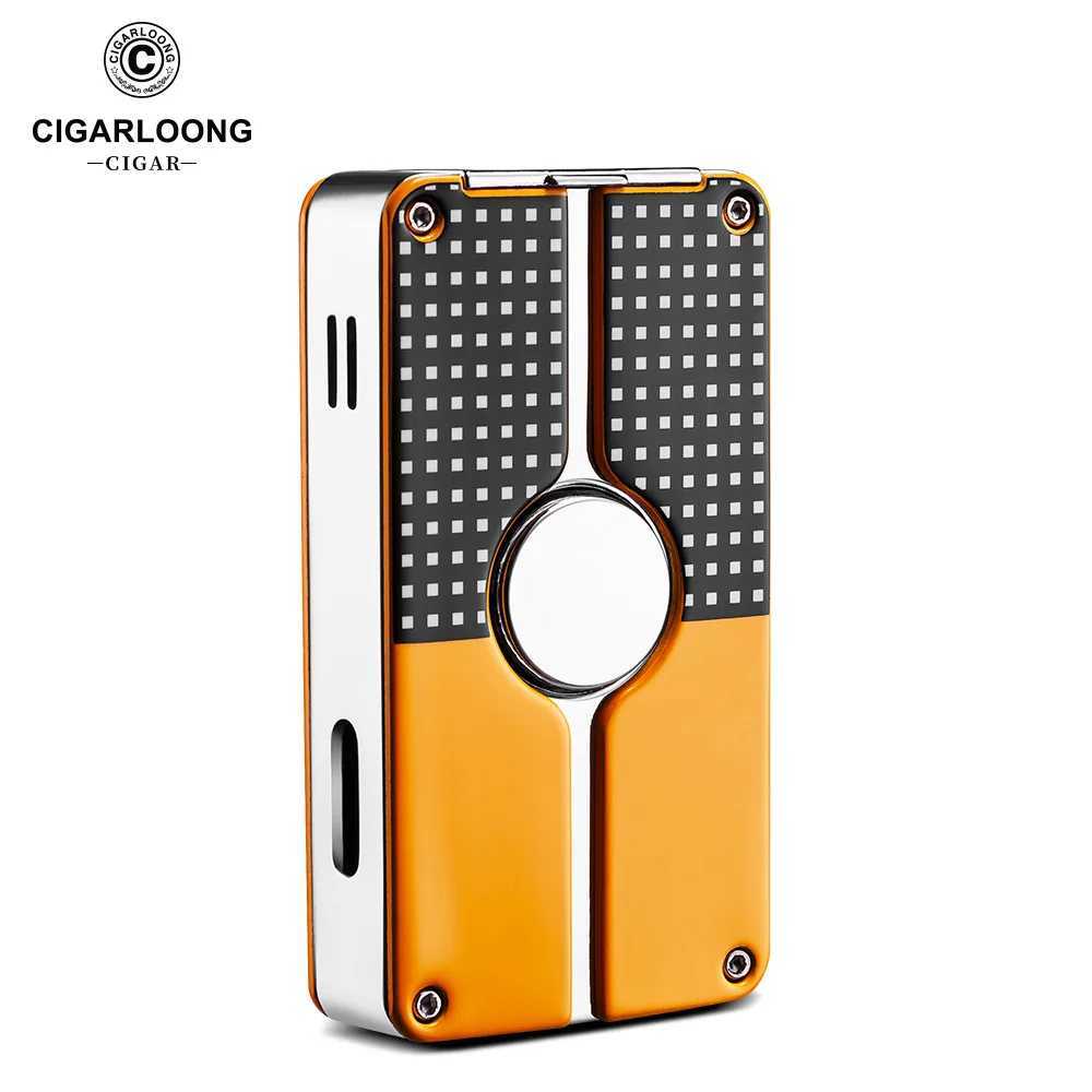 Metal Cigar Lighter Triple Blue Windproof Flame Sharp Stainless Steel Cigar Drill Puncher Smoking Accessories Gift Box COB-58C250305