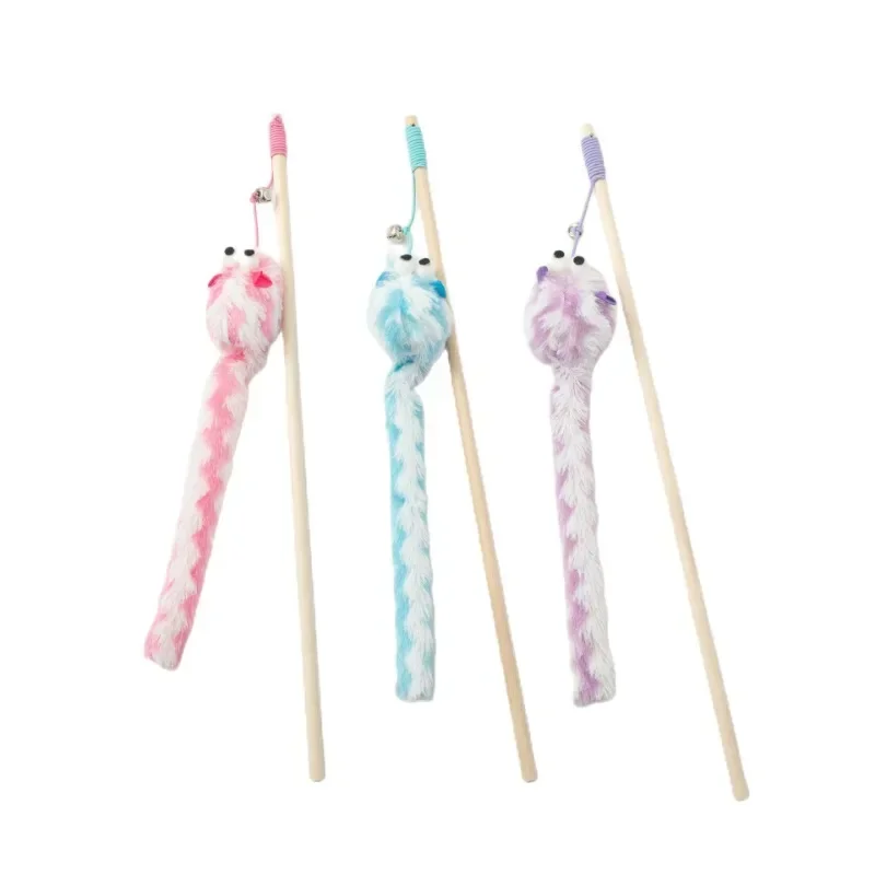 1pc Fishing Rod Cat Teaser Toy Wand Three Section Telescopic Cat Toy Interactive Funny Colorful Rod Teaser Wand Pet Cat Supplies