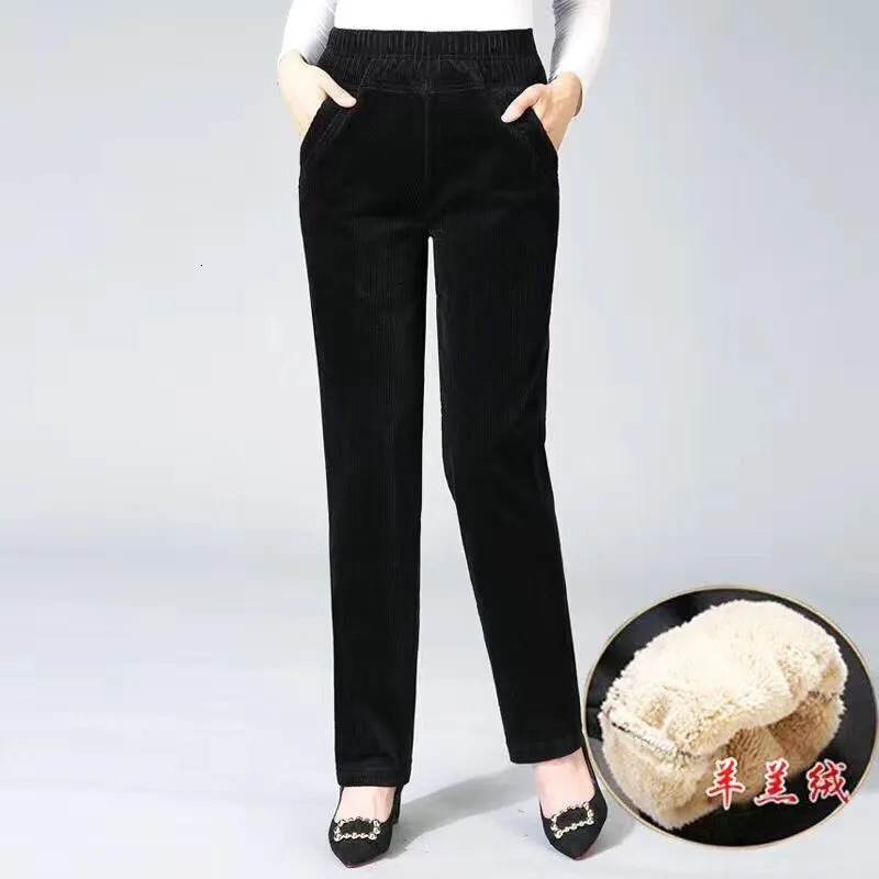 Thin Plush Thick Casual Pants Fleece Pencil Corduroy Warm High Waist Autumn Winter Leggings Trousers 250304