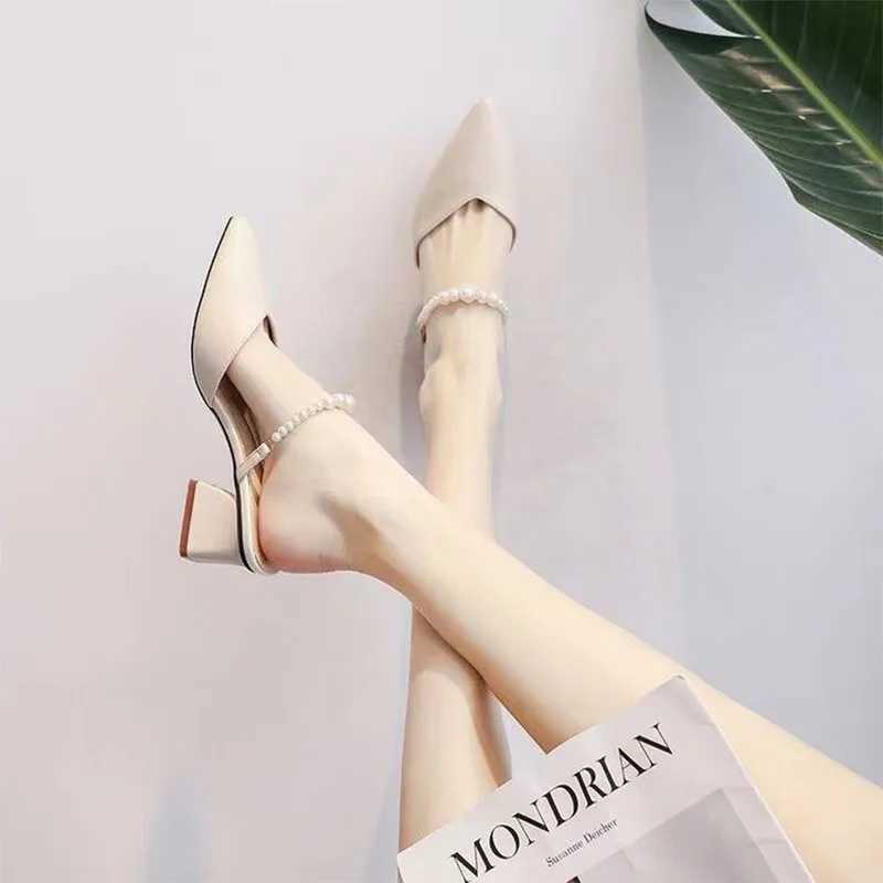 Pointed High H Sandals Wen Summer Shoes Wen Fi Two Wear Square Heel Sandals Earth Slip Casual Fem Shoes Y250304