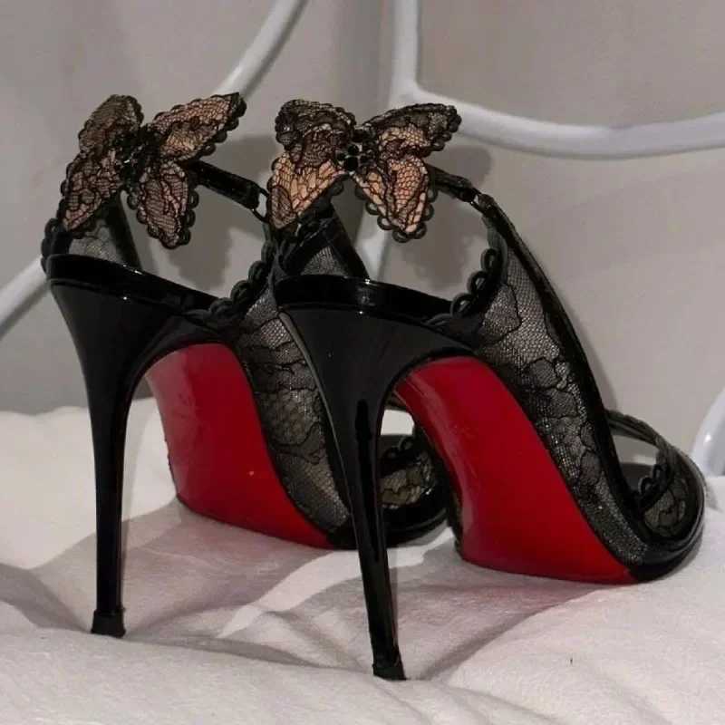 Sexy Lace Bowknot Thin High H Wen Fish Mouth Elegant Designer Striptease Banquet Dress Shoes Fi Brand Sandals Wen Y250304