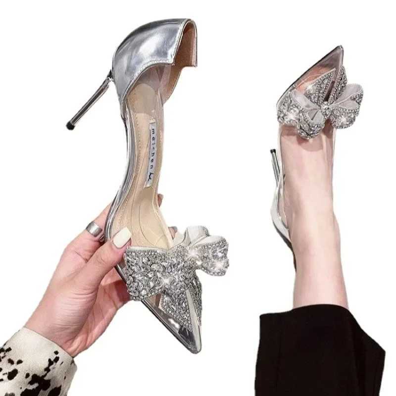 New Pointed Crystal Fairy Ladies Wind Sandals Rhine Butterfly-knot Transparent High Heel Women Sandals Fi Shoes 2024XJ2500305