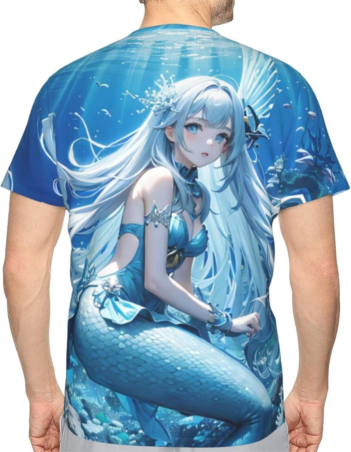Mens T shirt Mermaid Girl 3D Printed T-Shirt for Men Cartoon Mermaid Graphic Soft Comfort Casual Tee tee Casual tops summer clothes