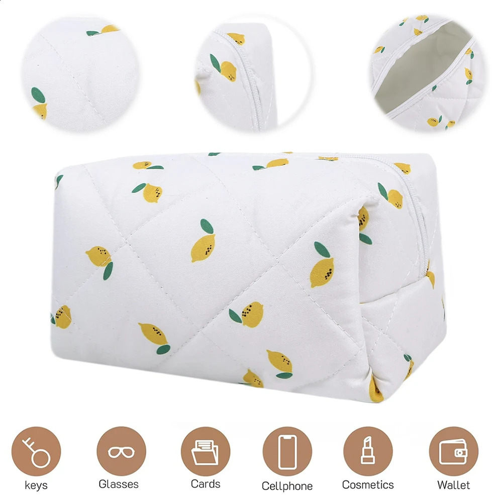 Ship from US Makeup Bag Strawberry Lemon Pattern Clutch Purse Toiletry Organizer Portable Travel Storage for Women Girls 250305FBB