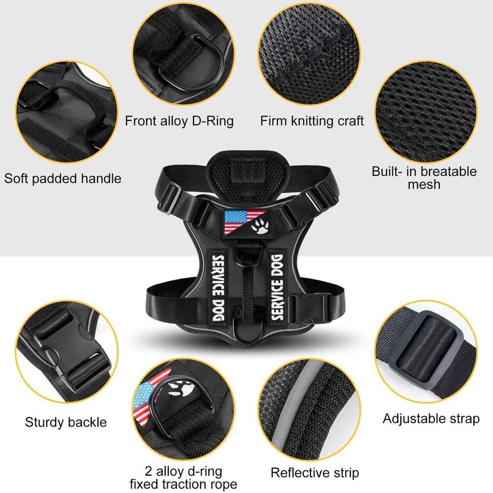 DHpet Service Reflective Dog Vest Harness with 5 PCS Patches, Adjustable Soft Pet Harness, Inner Layer Mesh, Easy to Control for Dogs
