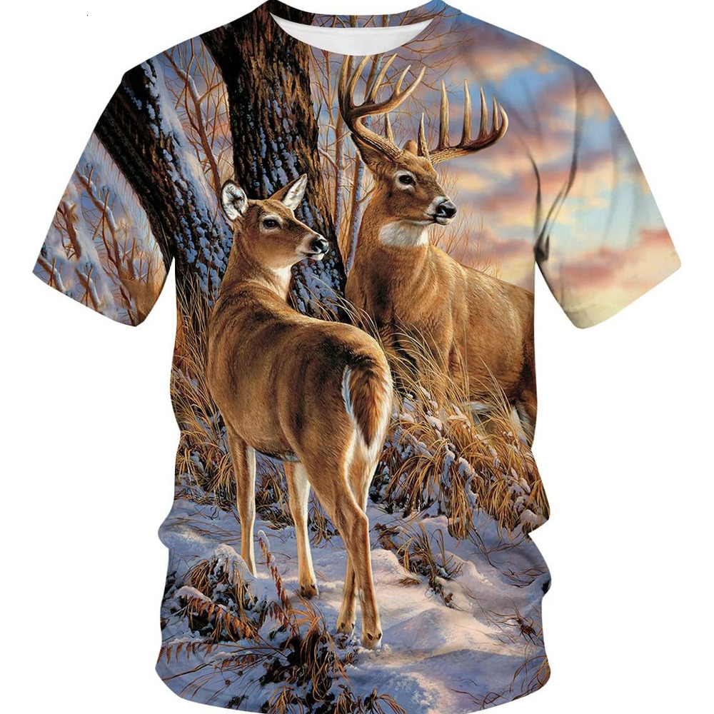 Mens T shirt Deer T-Shirt Novelty Animal Graphic 3D Print Casual Tshirt for Mens Womens tee Casual tops summer clothes animal print