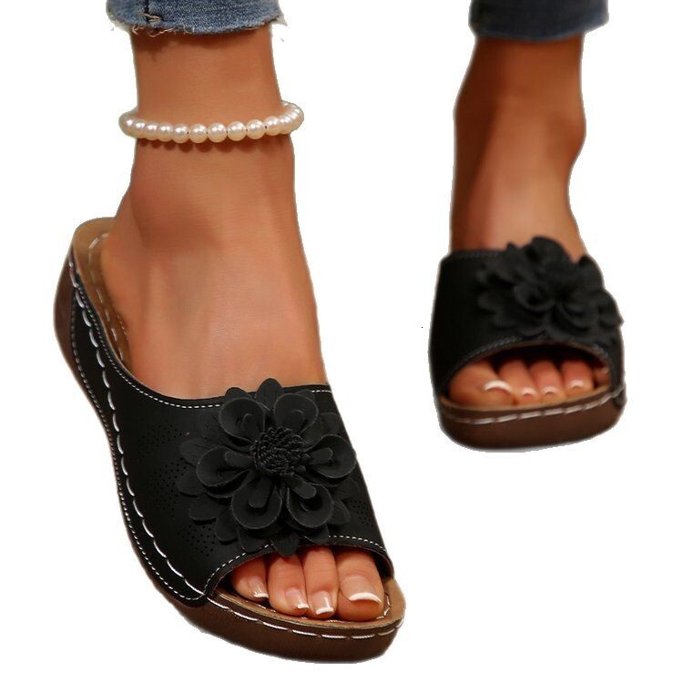 Flower Fish Mouth One Cool Slippers 2025 Summer New Beach Thick Bottom Open Toe Swinging Line Women's Shoes ddmykukumalu