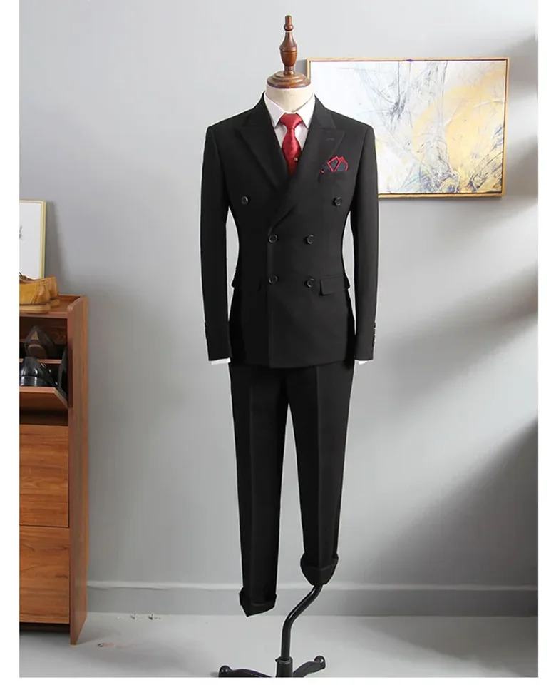 2piece mens slim fit black suit double chest top lapel jacket and formal wedding business grooms tailcoat 250224Z