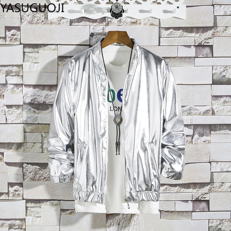 YASUGUOJI Spring Stage Perform Dress Mens Shiny Jacket Gold and Silver Bright Color Streetwear Men Hip Hop Coats Jackets 250304