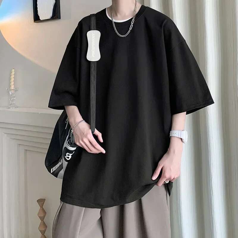 Men's cotton T-shirt white men's oversized T-shirt solid summer casual wear men's fashion T-shirt 5XL men's clothing