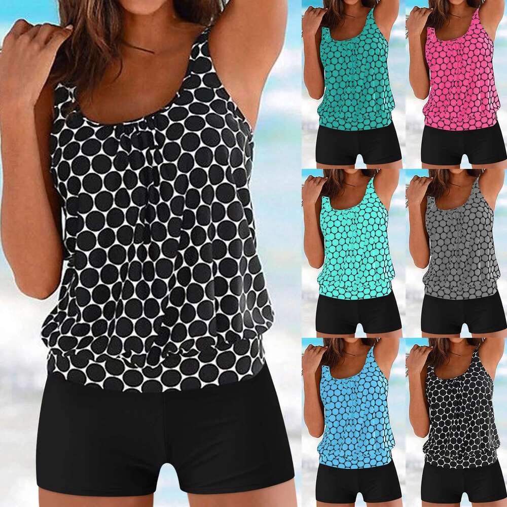Plus Summer Size Women High Waist Retro Print Ruched Tankinis Set Swimwear 2024 New Sg Beachwear Monokini Km-Ly