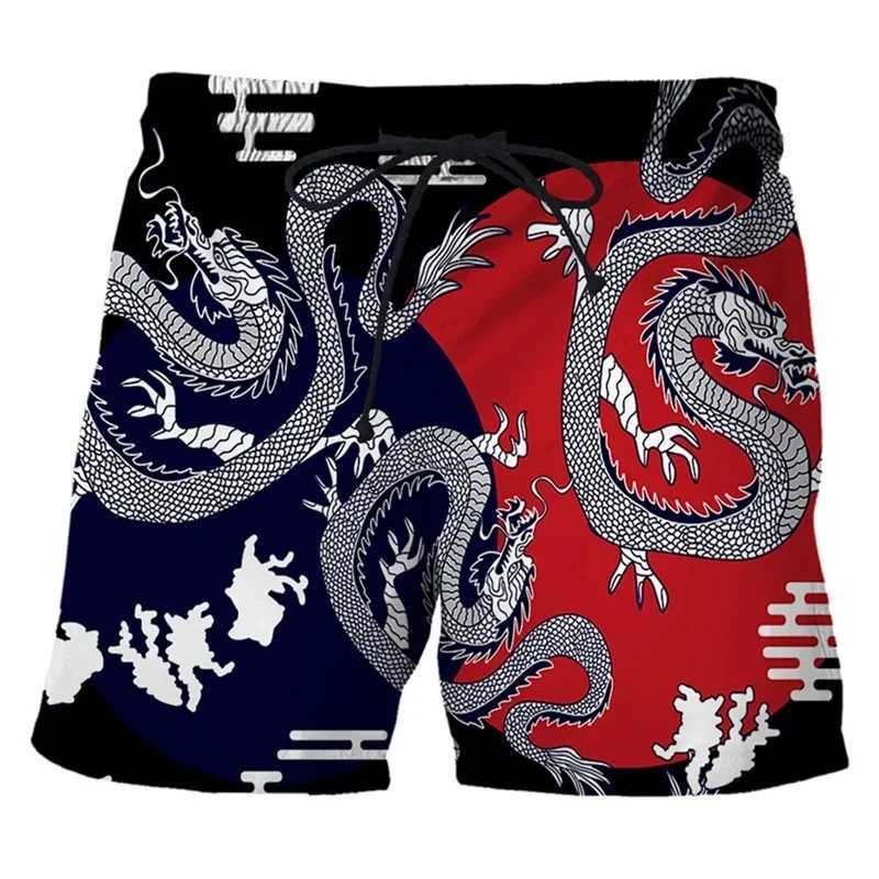 Chinese Loong 3D printing mens swimming trunks Hawaii beach shorts loose quick drying surfboard shorts swimsuit street shortsXJ250304