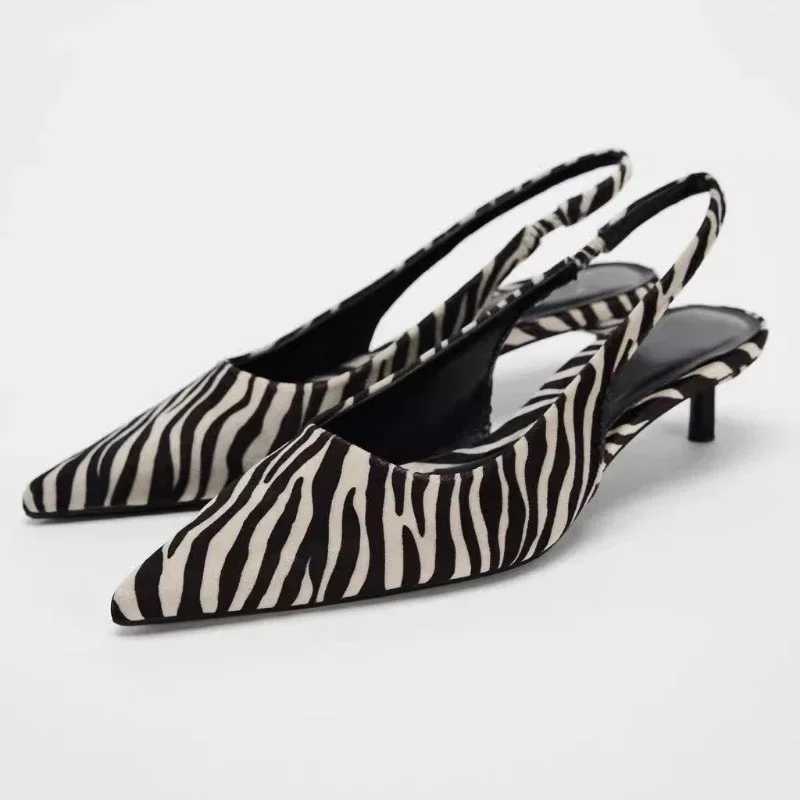 Bold and fashionable pattern Warm mid heel sandals casual slip with 3cm-5cm H 2025 spring sexy camisole womens shoes Y250304