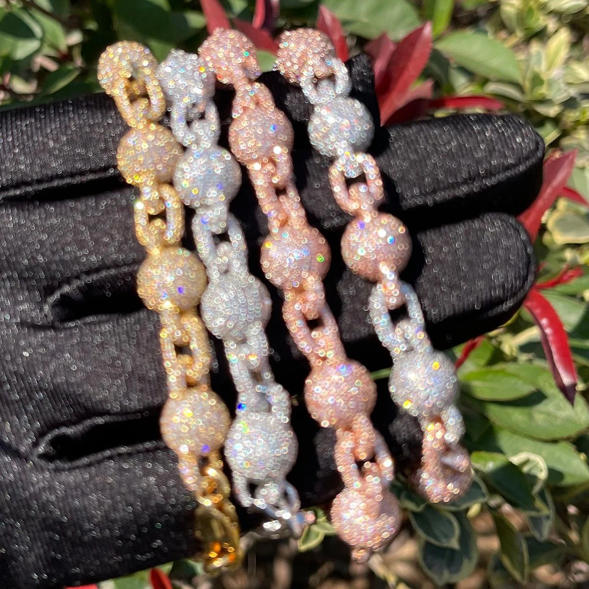 Hip Hop 10mm Beads Ball Bubble Chain Bracelets 5A Zircon Women Mens Sport Jewelry