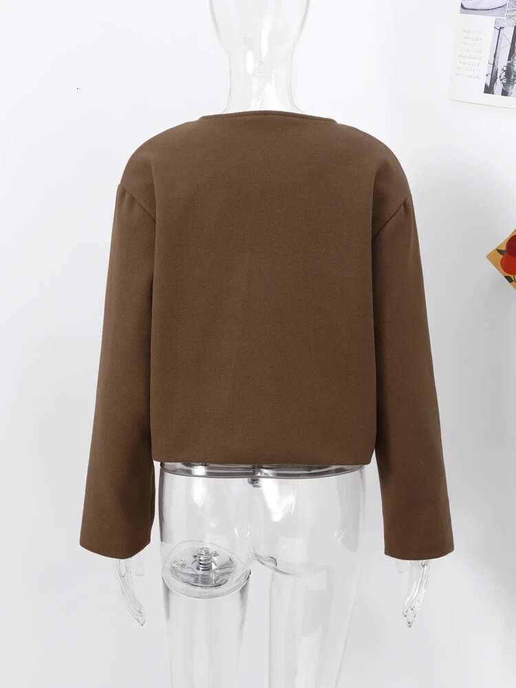 Casual Cardigan Short Coats Women O-Neck Double Breasted Long Sleeves Jackets Female Spring New Solid Loose Lady Outwear