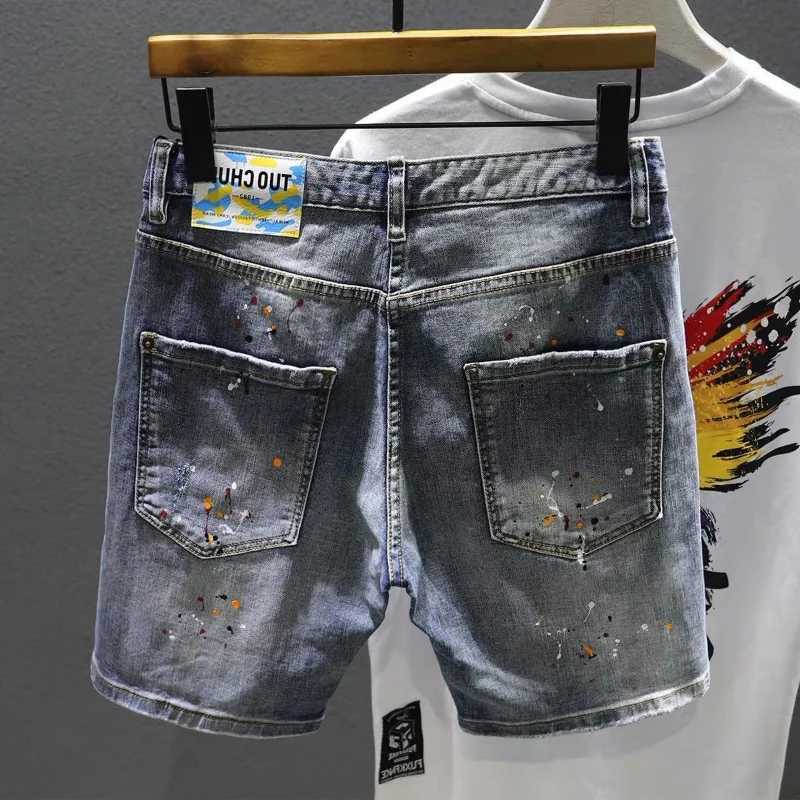 Short Jeans Pants for Men Multi Color Graphic Man Denim Shorts Original Thin Distressed Xl Retro Streetwear Jorts New In RudeT250305