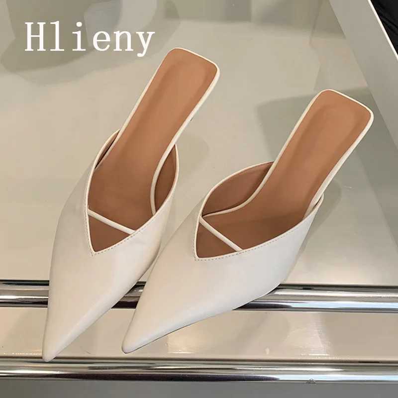 Hlieny Cozy white leather dot toe designer thin H Mes slider suitable for shoe pumps temperature slings and sandals slider Y250304