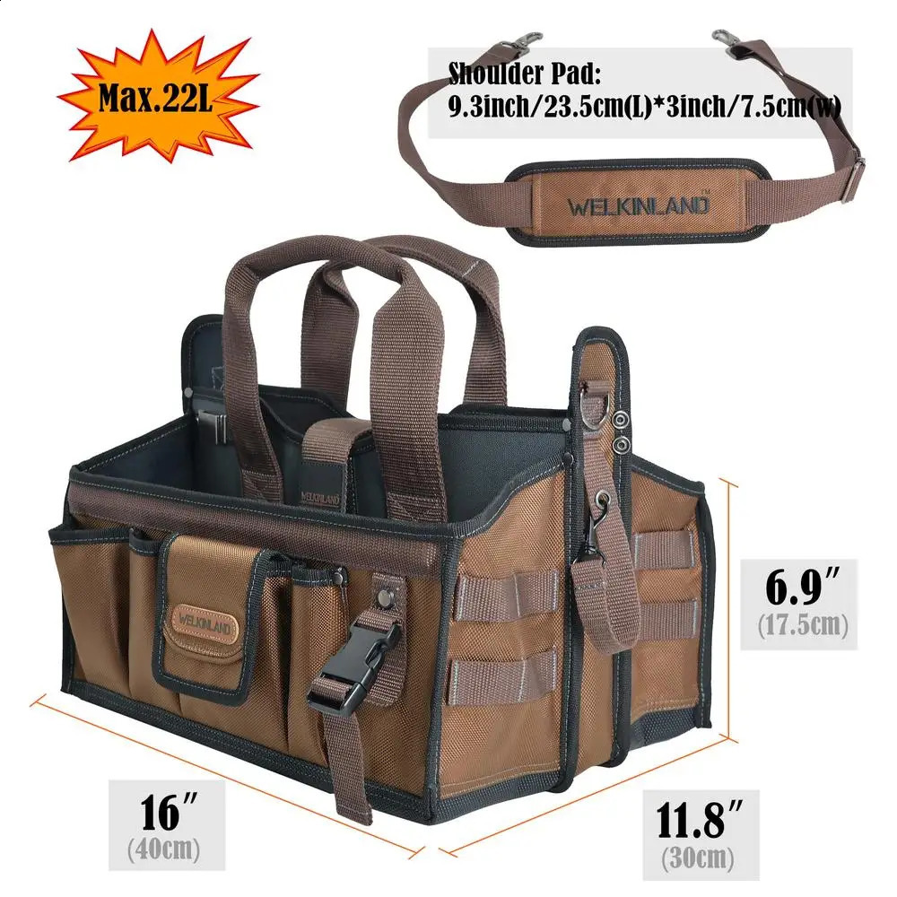 Ship from US Tool Tote Bag 20 Pockets HVAC Tech Electrician ClearBox Organizer HeavyDuty LargeOpening BrightInterior Ballistic 1680D 250305FBB