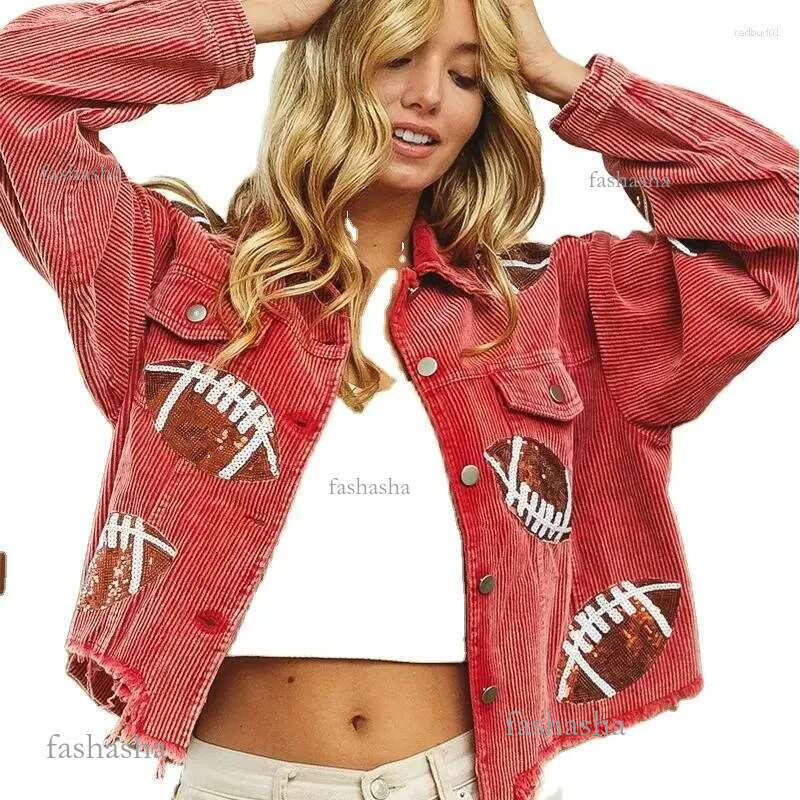 Womens Jackets Women Cropped Game Day Jacket Ladies Baseball Sequin Corduroy Gameday Clothing