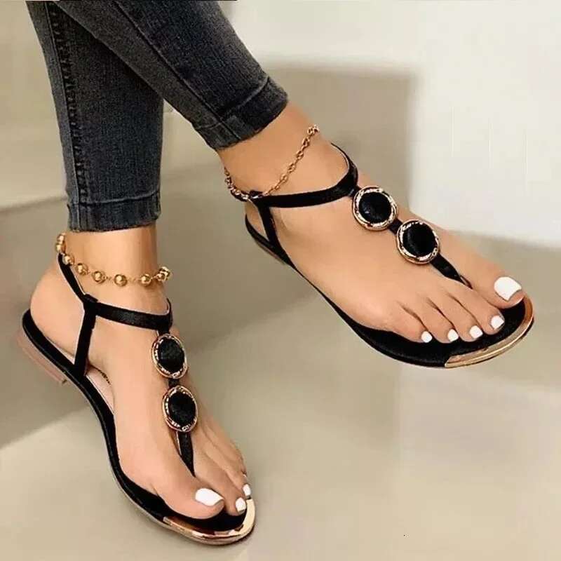 Women's Rhie Decor Flat Sandals, Casual Clip Toe Summer Shoes, Lightweight Elastic Band Sandals