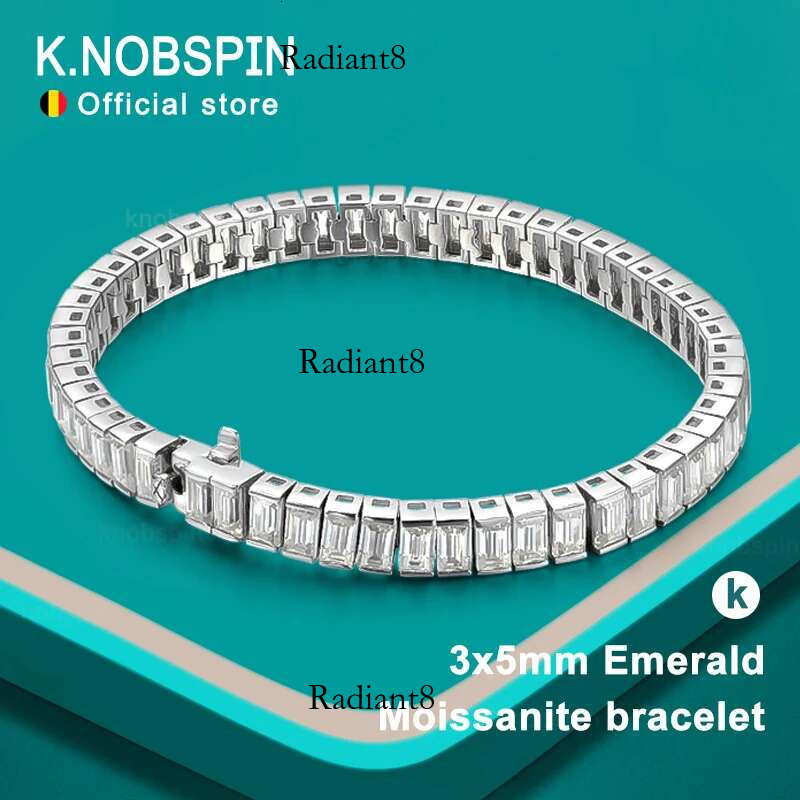 KNOBSPIN 3x5mm Emerald Moissanite Tennis Sterg Sier Plated White Gold with GRA Fine Bracelet for Women Man