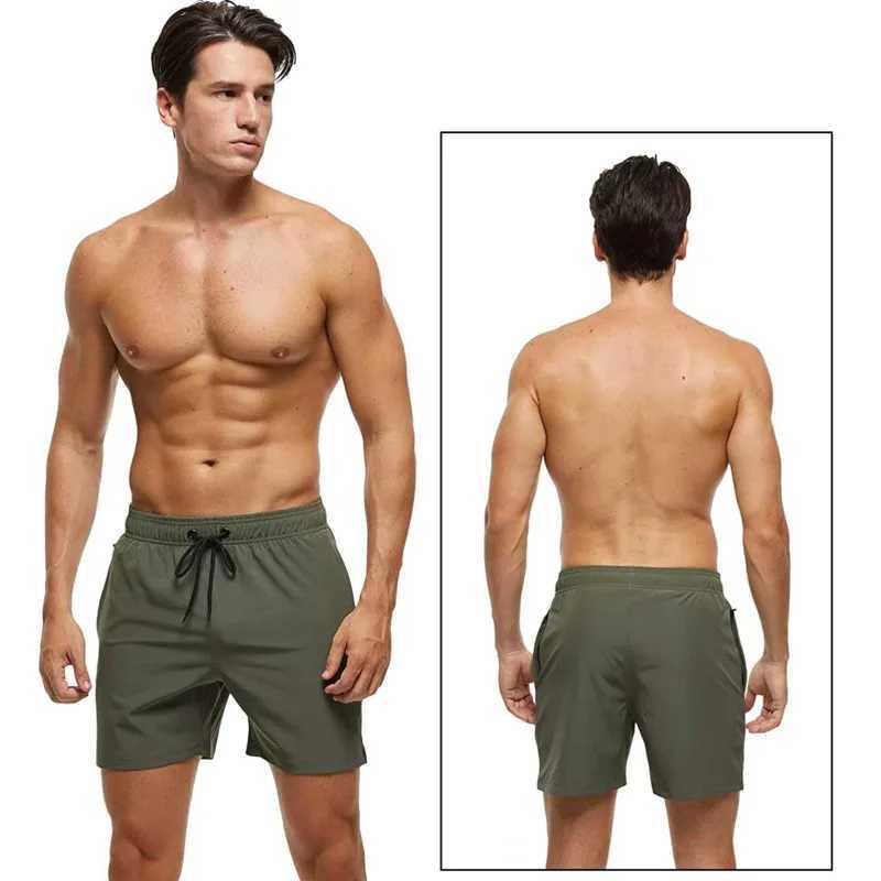 Fashionable beach shorts elastic closed mens swim trunks quick drying beach shorts with zippered pocketsXJ250304