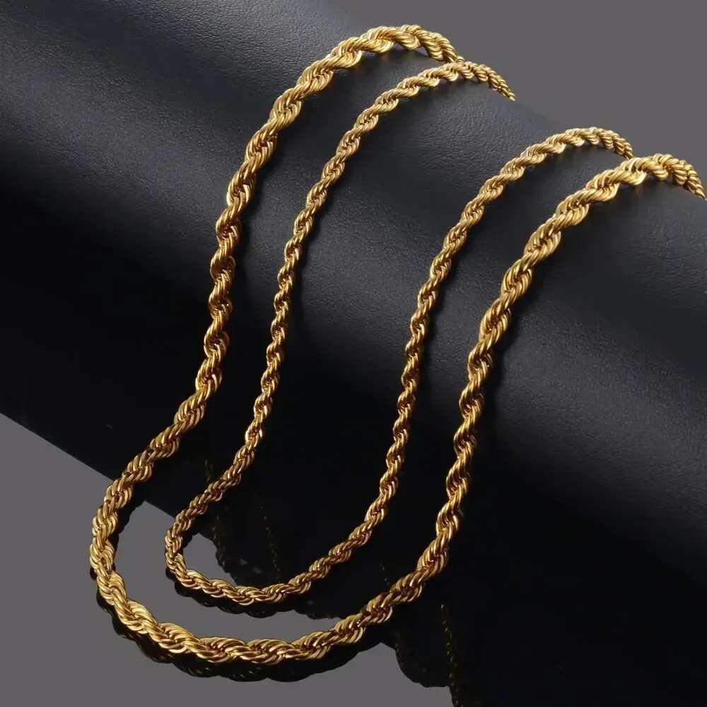 2.5MM 3MM 4MM 5MM Real Gold Plated Stainless Steel Twist Rope Chain No Fade Necklace Jewelry for Men Women