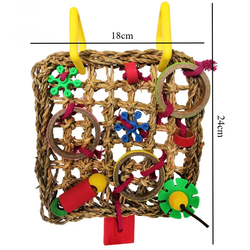 Colorful Hanging Parrot Bird Molar Toy Woven Seagrass Biting Hanging Hemp Rope Parrot Foraging Training Chew Biting Toy Articles