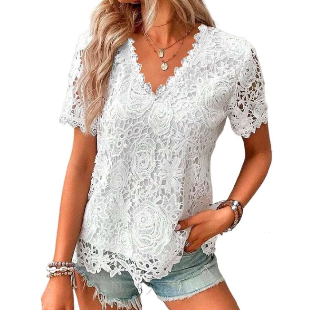 Summer Shirts For Women Clothing Tshirt Y2k Tops Vintage Lace Elegant Fashion Clothes Streetwear Casual Autumn T-Shirts Spring