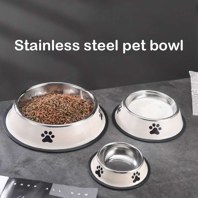 DHpet Creamy White And Dark Gray Printed Dog Bowl Pet Non-slip Bowl Dog Cat Dog Bowl Cat Bowl Stainless Steel Dog Food Bowl Rice Bowl