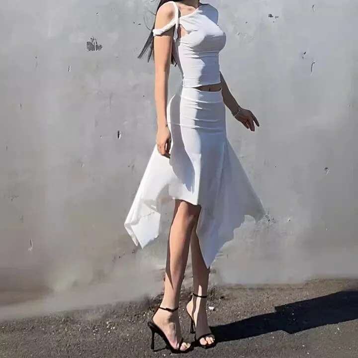 Women's T-Shirt KHY Asymmetrical Shoulder Slim Fit Shirt Fashionable And Sexy Spicy Girl Beach Skirt Set Y2k Top