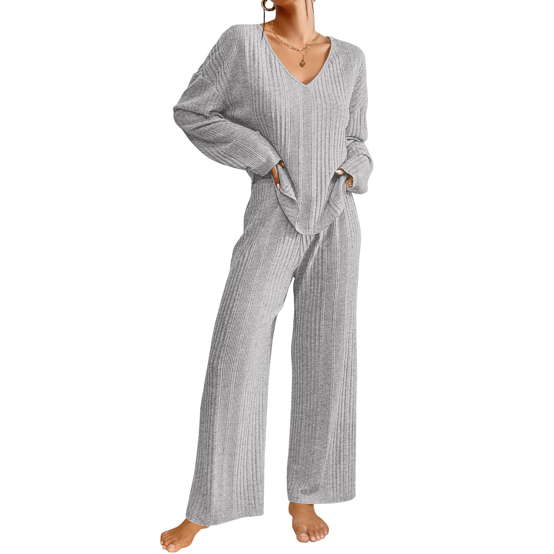B750-Autumn and winter beautiful ladies pajamas set long sleeves and long pants two-piece imitation cotton lace splicing home clothes set