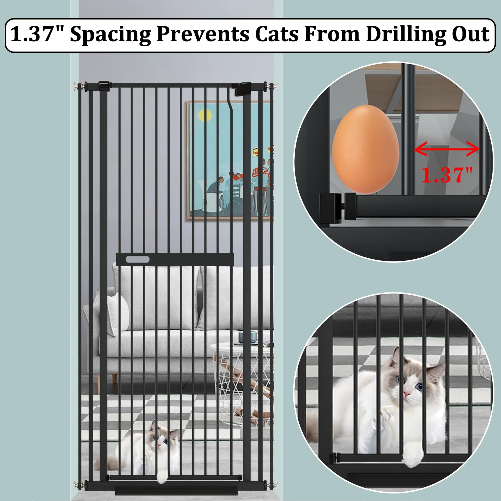 Extra Tall Cat Gate Wide Pressure Mounted Tall Gate Metal Black Dog Pet Cat Tall Gates for Doorways