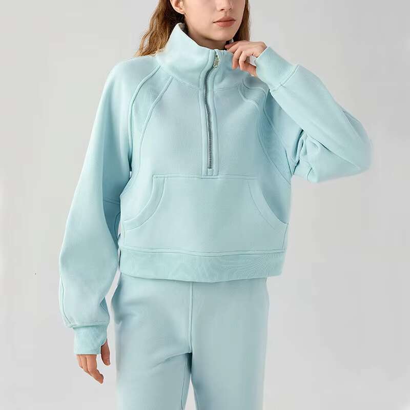 Custom Womens Sweatshirts Half Zip Cropped Pullover Fleece Quarter Zipper Hoodies Fall Outfits Clothes Matched With Straight Leg