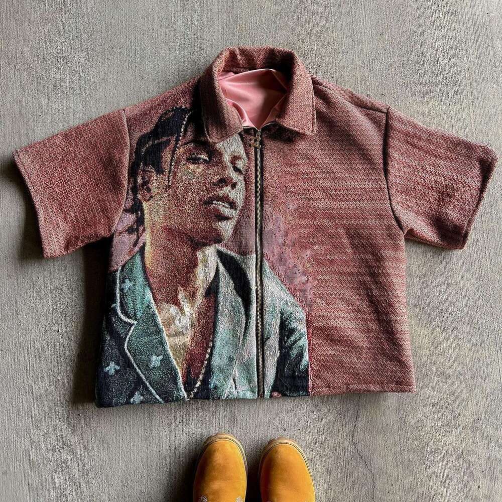 Zipper new summer 3D digital printed men's casual loose short sleeved T-shirt