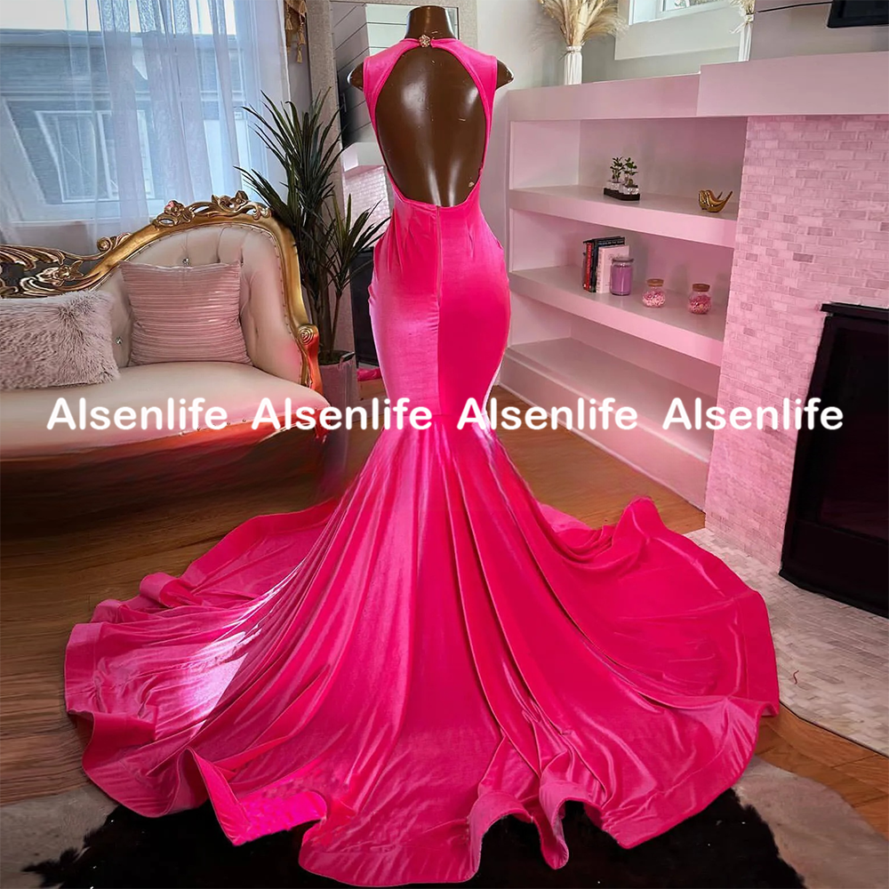 Hot Pink Diamond Prom Dresses 2025 For Women Birthday Outfit Black Girsl Vlevet Mermaid Party Dress Vestido Festa Customized