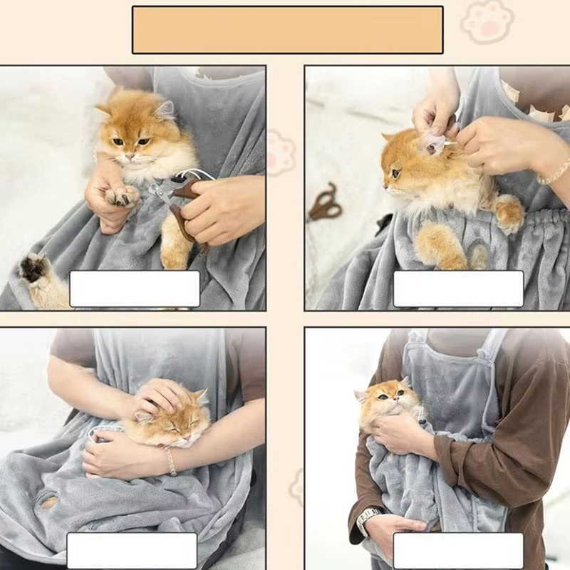 AT02-Cat Carrier Apron With Holes Outdoor Travel Small Cat Dogs Hanging Chest Bag Sleeping Pocket Winter Plush Pets Carrier