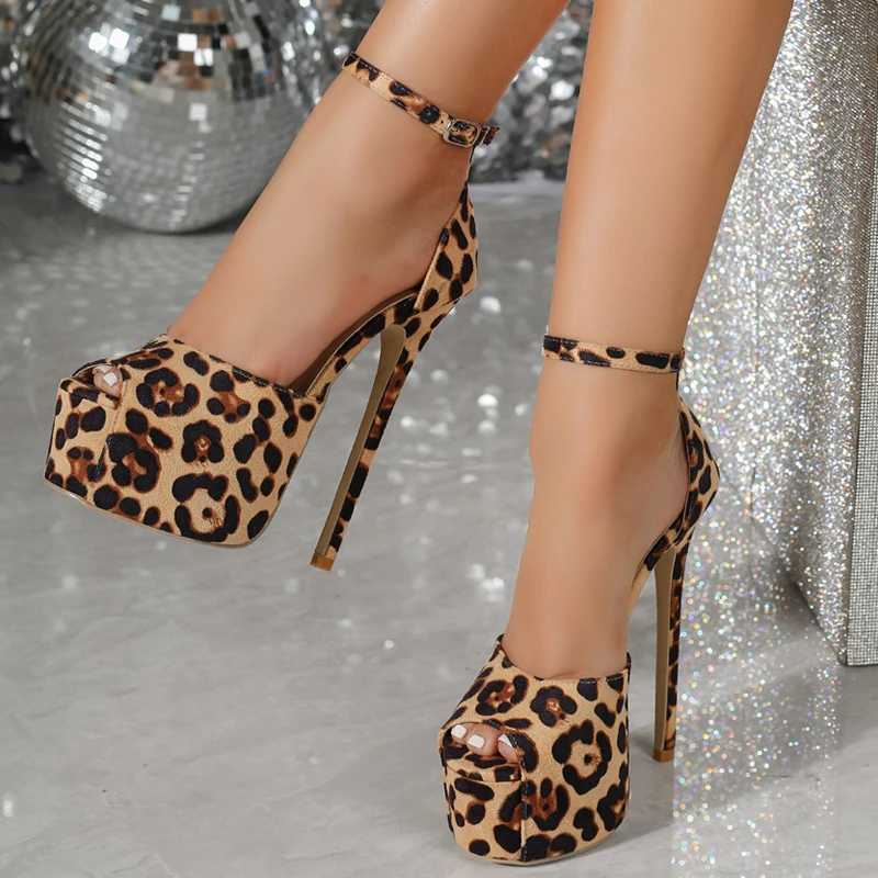 Equal Sexy Leopard Print Ankle Buckle Strap Women Sandals Summer Platform Party Stiletto High Heels Nighlub ShoesXJ2500305