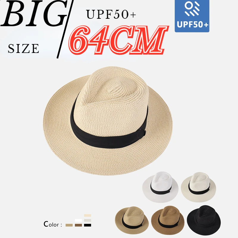Big Head Panaman Straw Hat with Foldable Straw Woven Hat Plus Size 60-64cm Men Jazz Top Hat Sun Protection Sun Shading Hat 250303