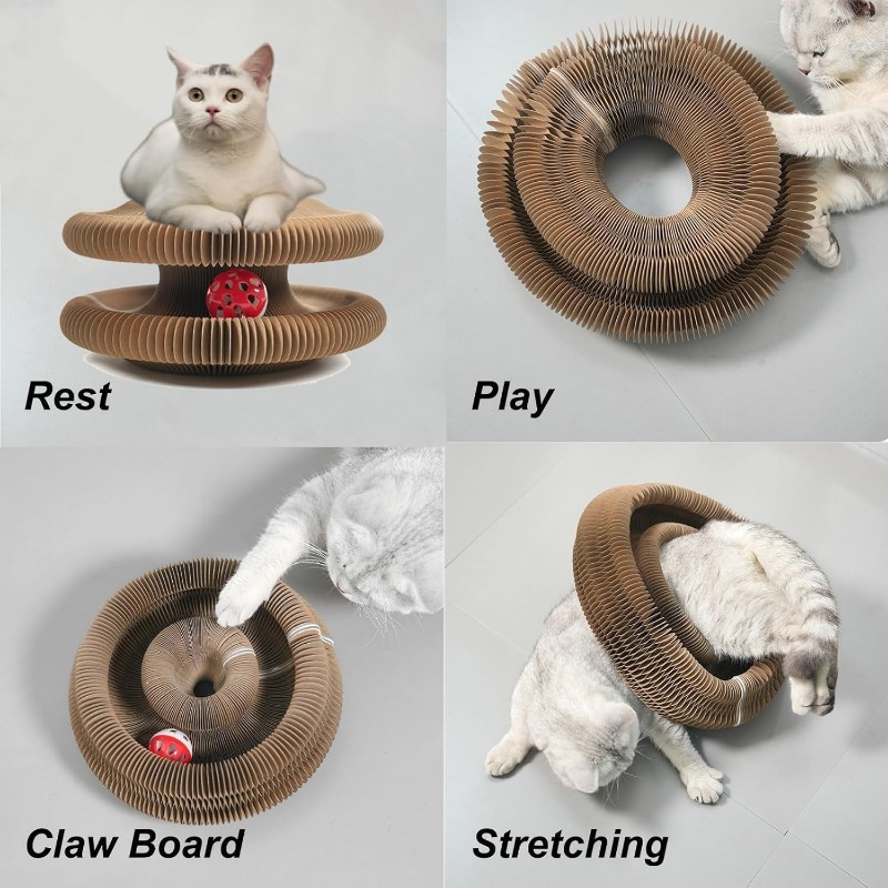 Interactive Cat Scratcher Toy with Rolling Balls - Foldable Magic Organ Design Cardboard Construction Play Exercise for Kittens