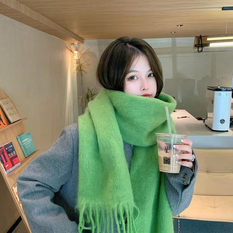 K048 New Korean fashion circle yarn soft sweet pure color mohair scarf monochrome imitation cashmere plush neck scarf