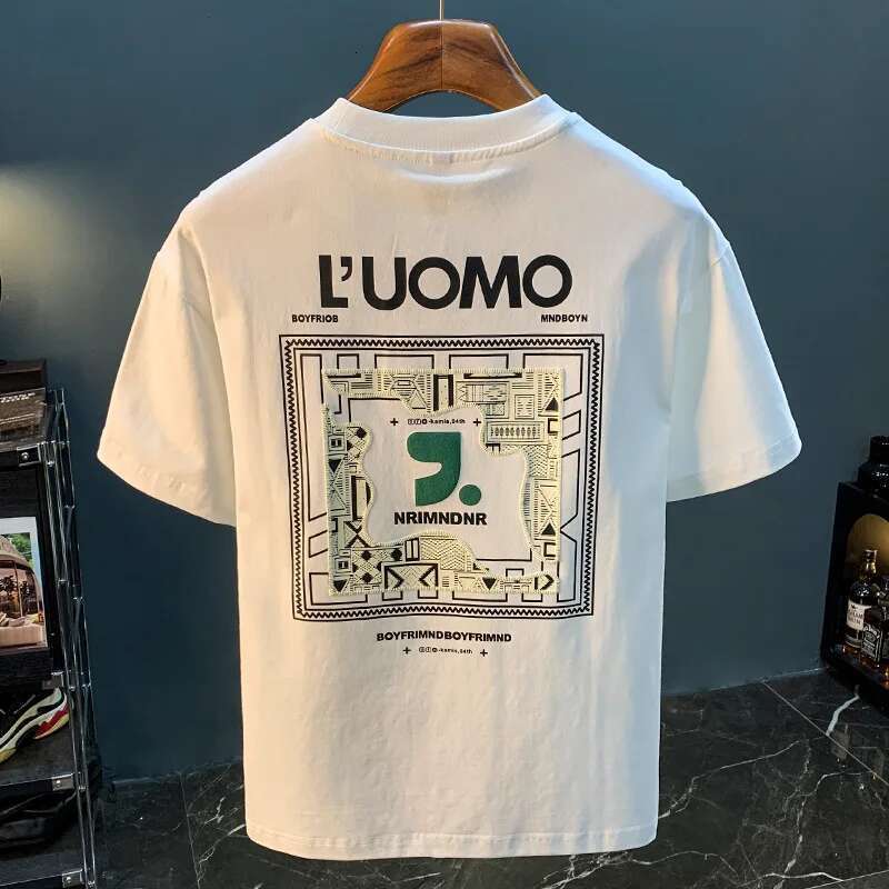 Fashion Brand T-Shirt Men's Loose Thin Printed Embroidered Casual All-Matching Comfortable Breathable Round Neck Half Sleeve Top