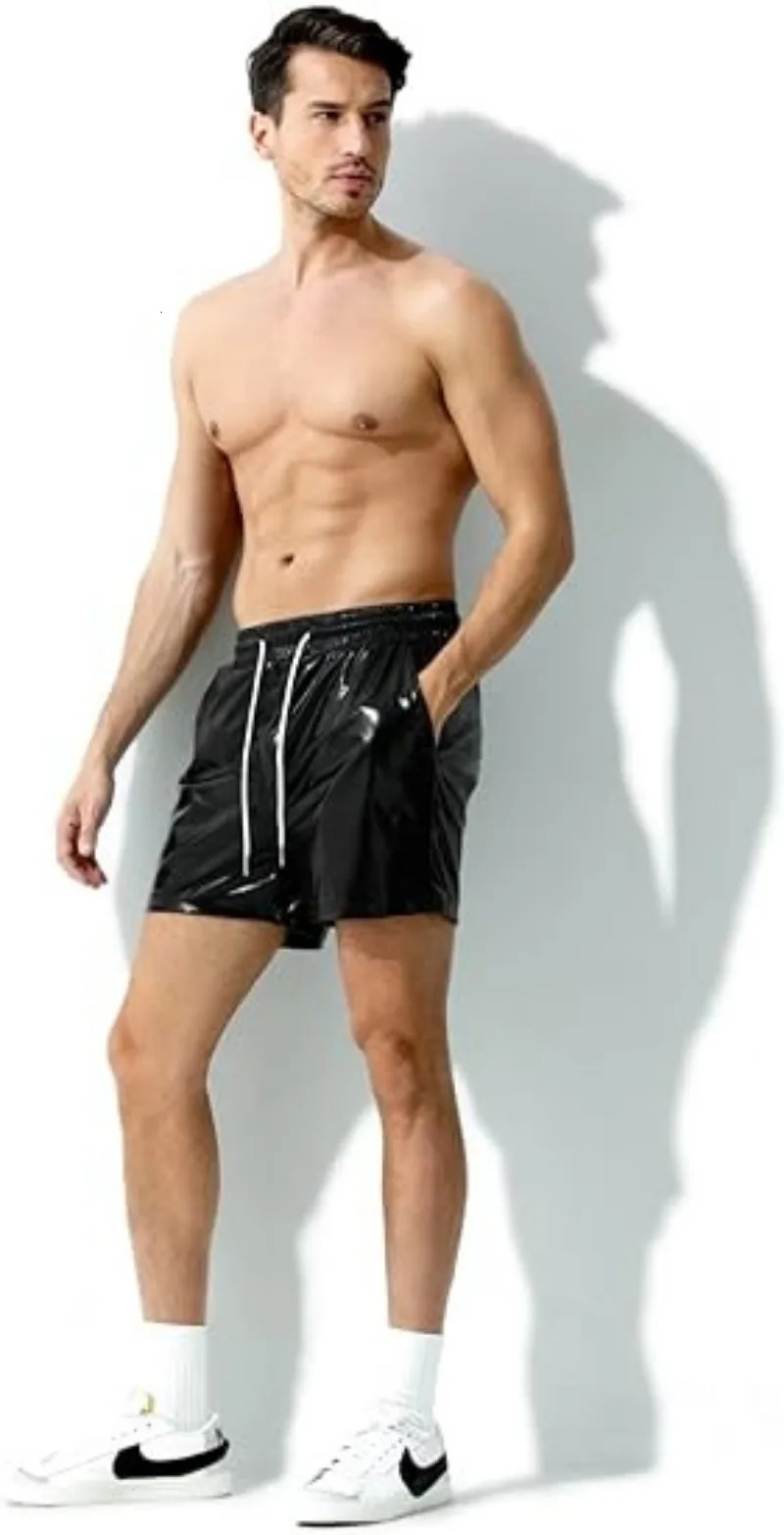 European and American mens shiny leather shorts for 2024 casual beach 250304